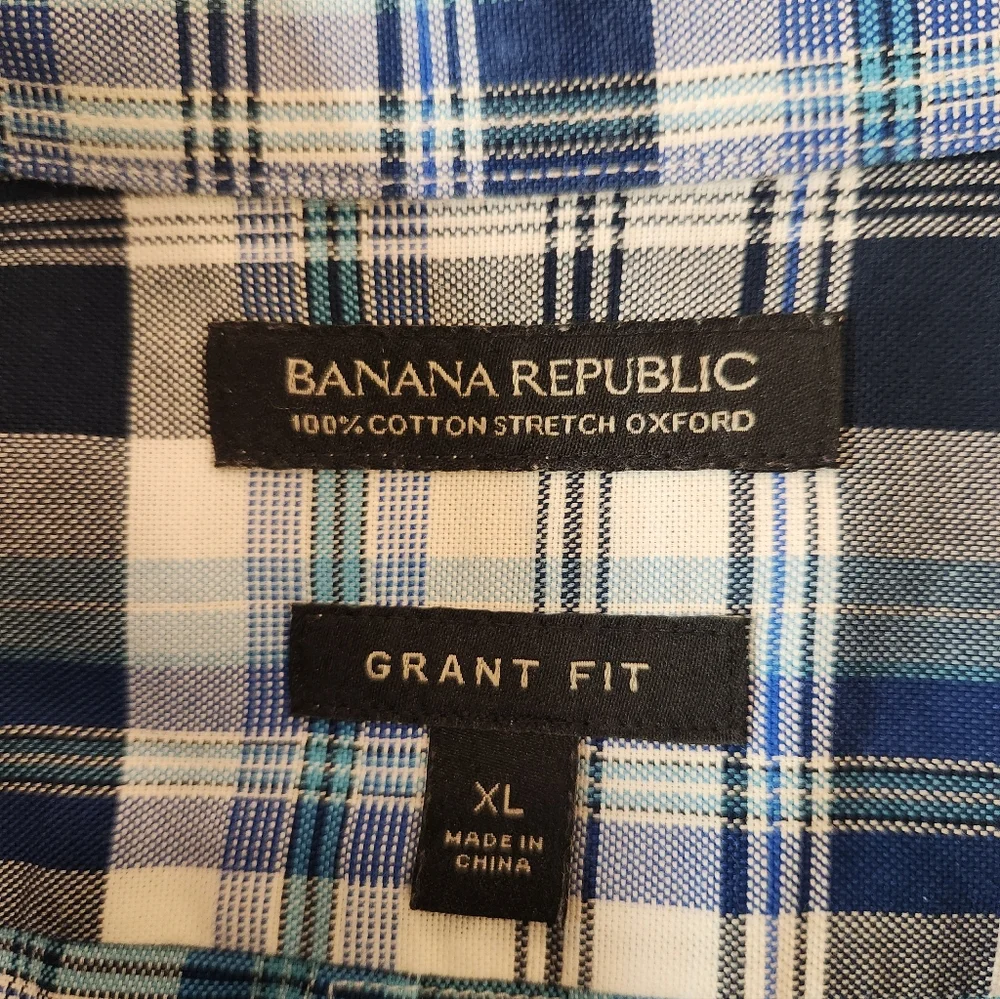NEW Banana Republic Men's Blue Plaid Flannel Oxford Shirt Size XL Classic Preppy